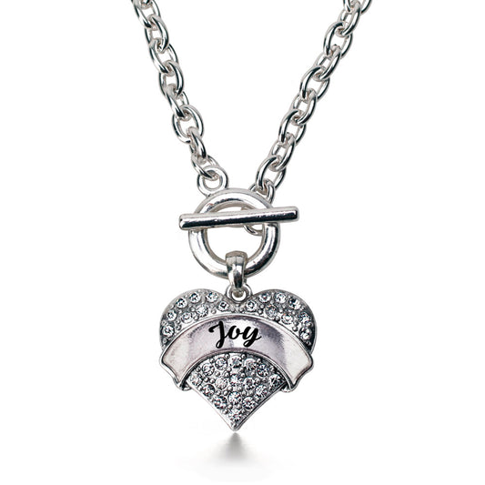 Silver Joy Pave Heart Charm Toggle Necklace