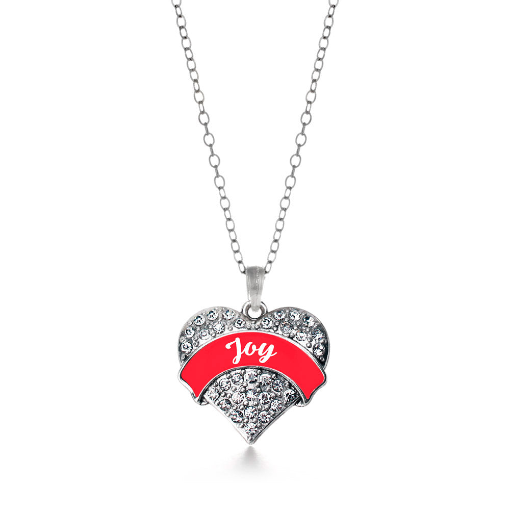Silver Red Joy Pave Heart Charm Classic Necklace