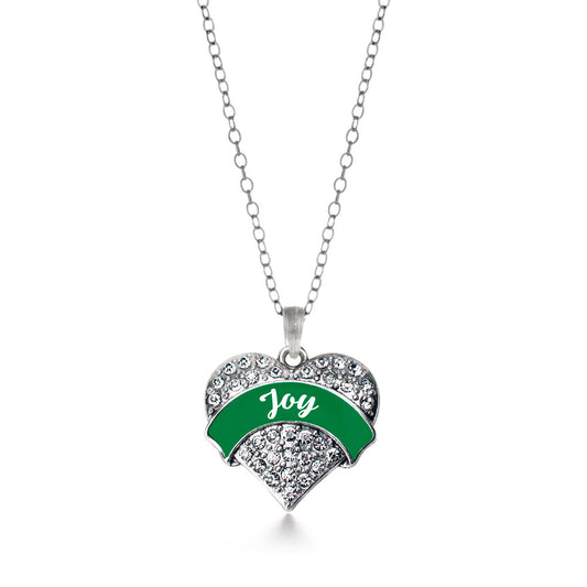 Silver Green Joy Pave Heart Charm Classic Necklace