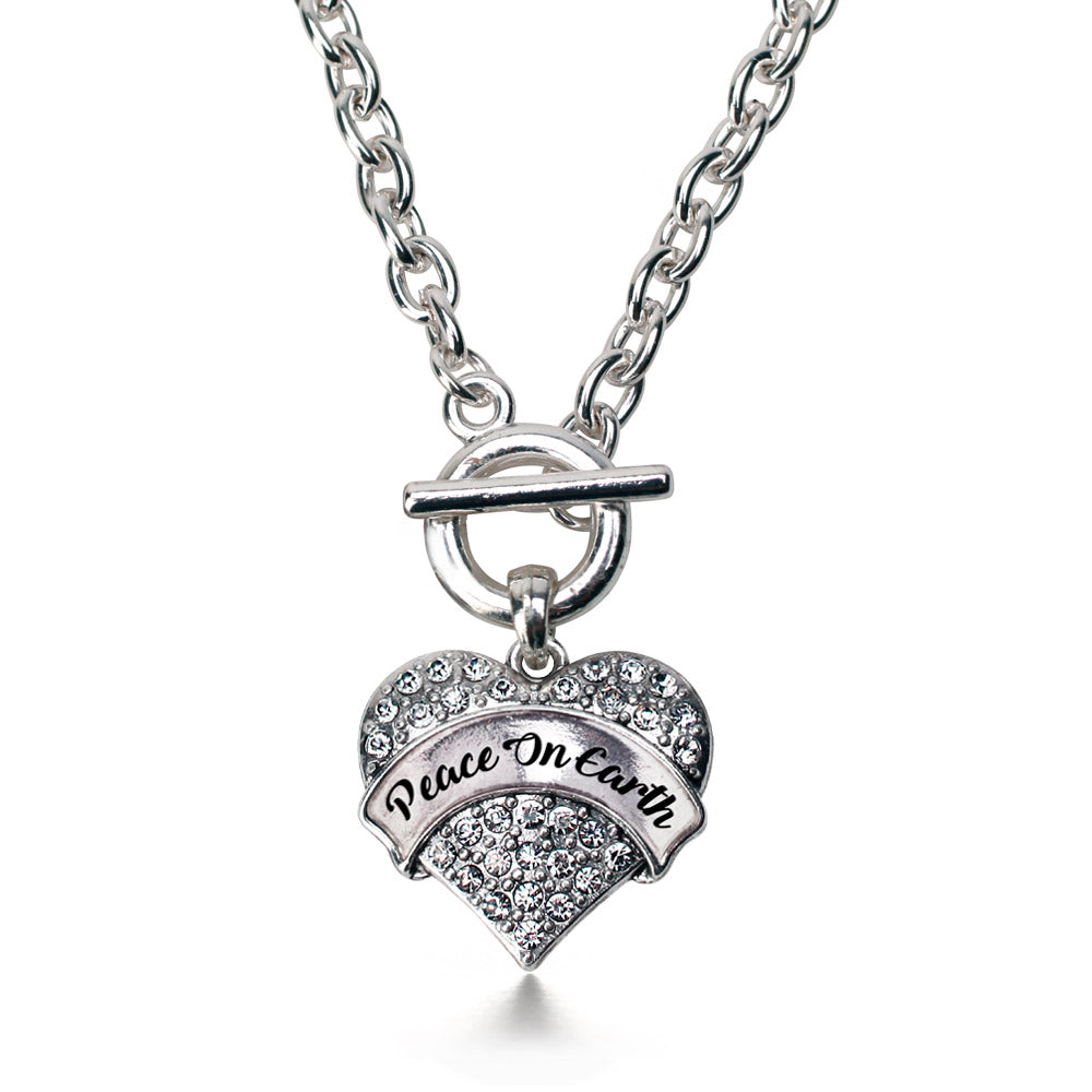 Silver Peace On Earth Pave Heart Charm Toggle Necklace