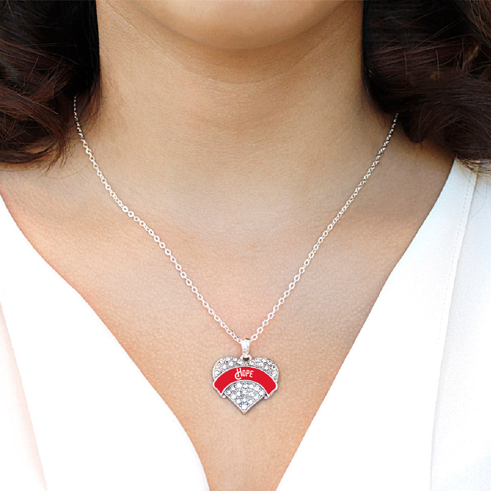 Silver Red Hope Pave Heart Charm Classic Necklace