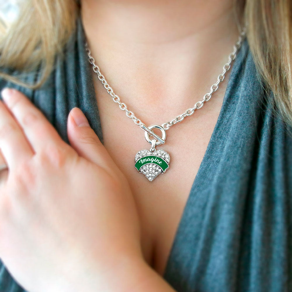 Silver Green Imagine Pave Heart Charm Toggle Necklace