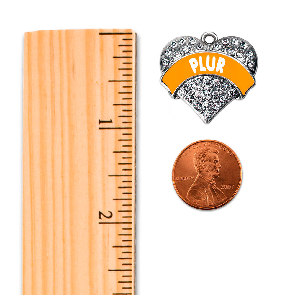 Silver Orange PLUR Pave Heart Charm Classic Necklace