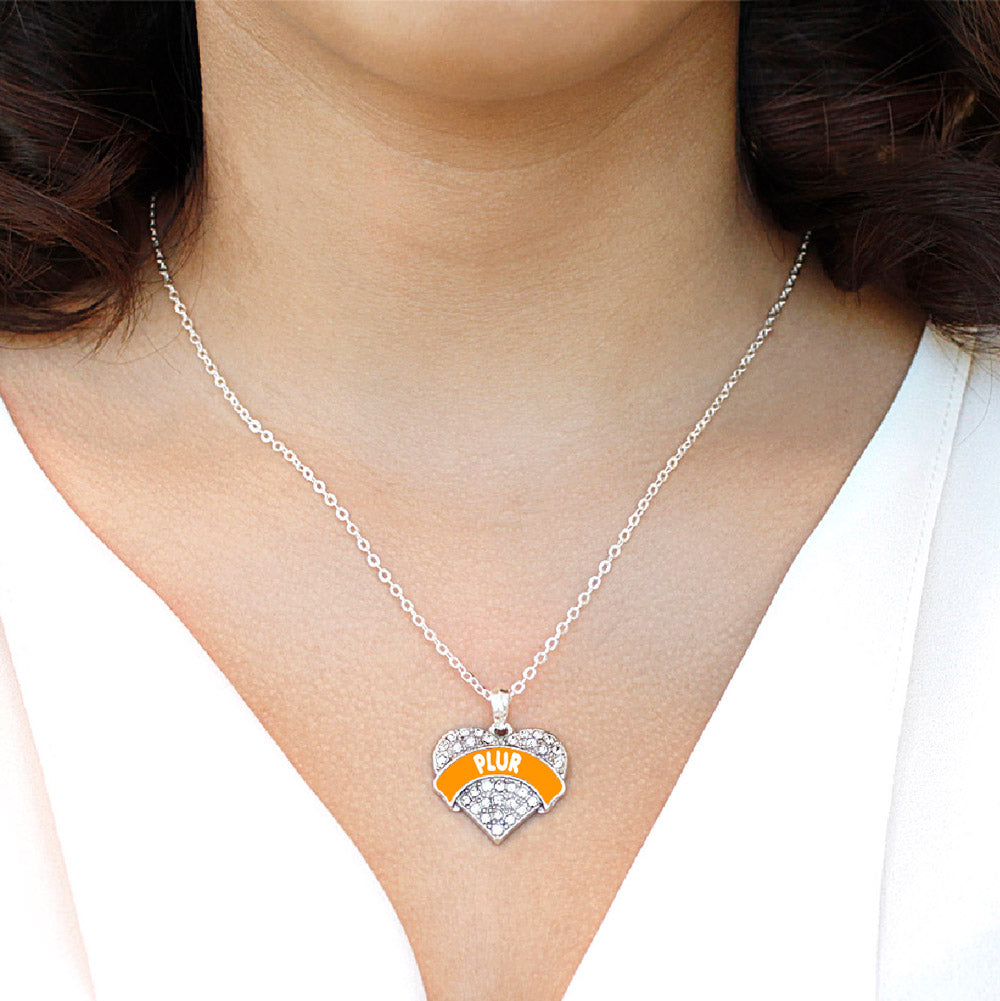 Silver Orange PLUR Pave Heart Charm Classic Necklace