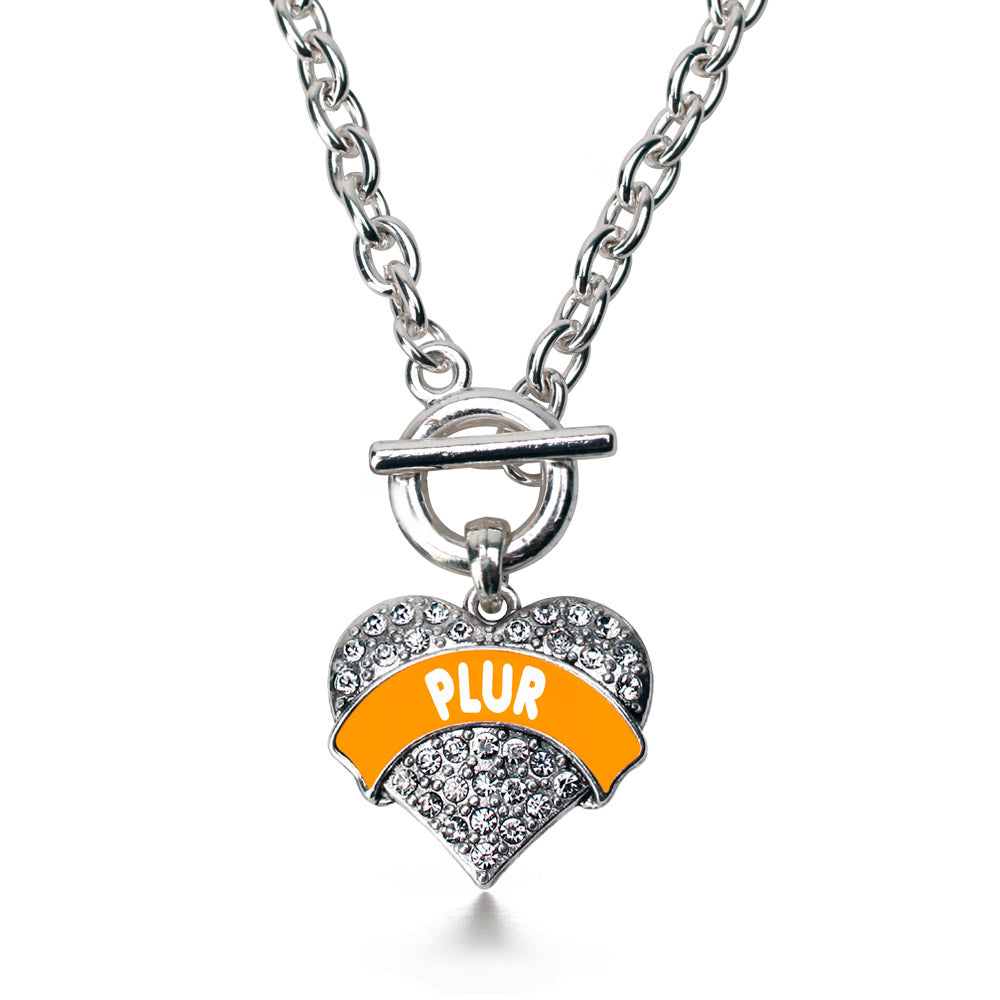 Silver Orange PLUR Pave Heart Charm Toggle Necklace
