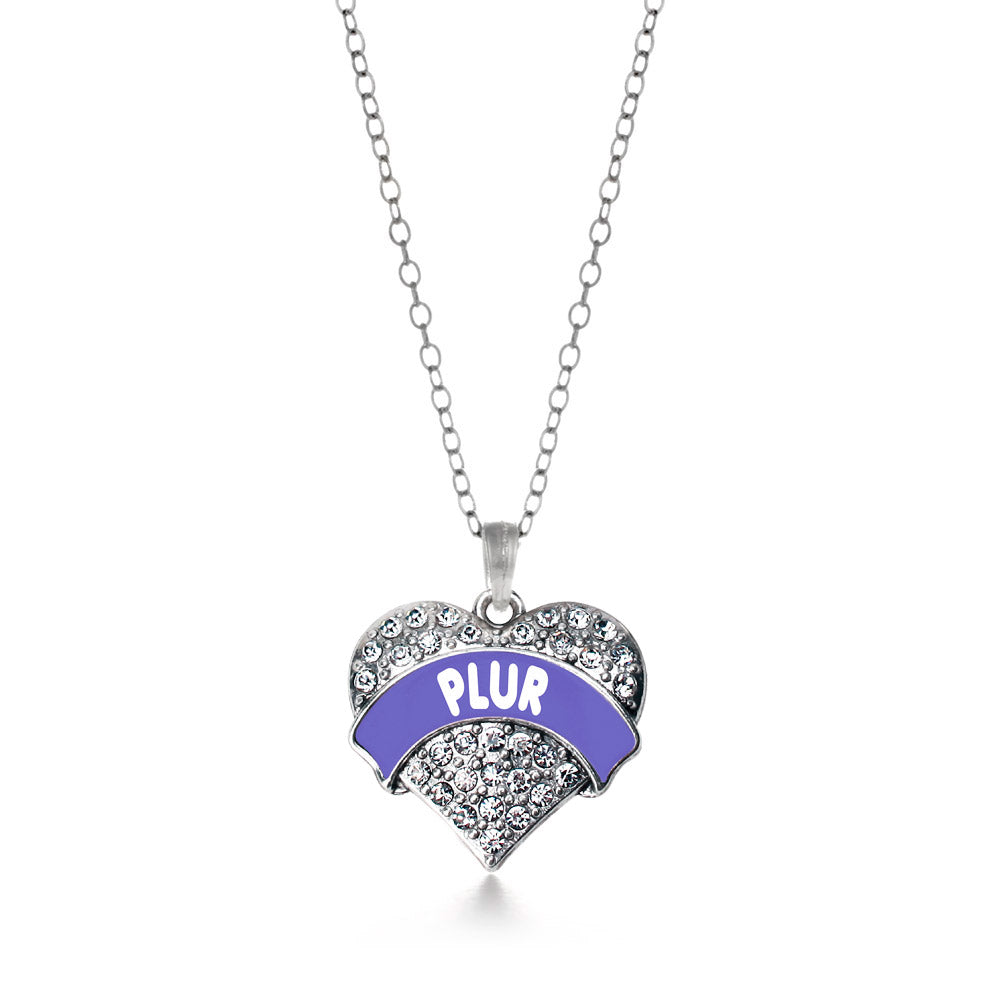 Silver Purple PLUR Pave Heart Charm Classic Necklace