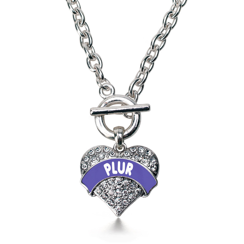 Silver Purple PLUR Pave Heart Charm Toggle Necklace