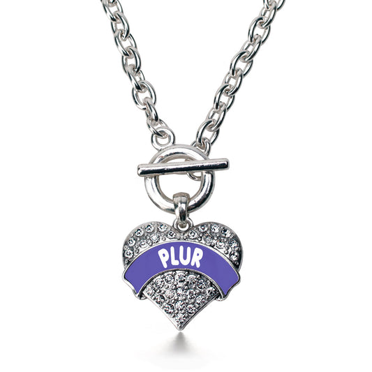 Silver Purple PLUR Pave Heart Charm Toggle Necklace