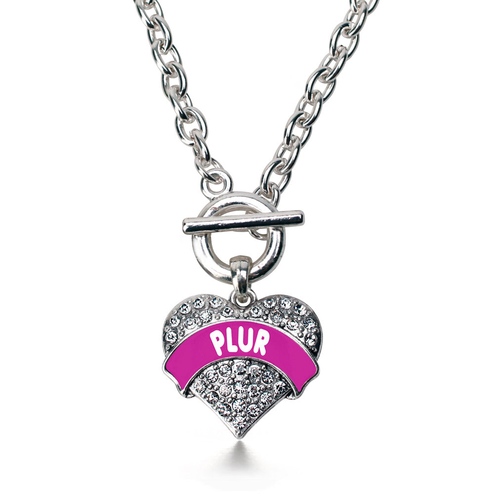 Silver Magenta PLUR Pave Heart Charm Toggle Necklace