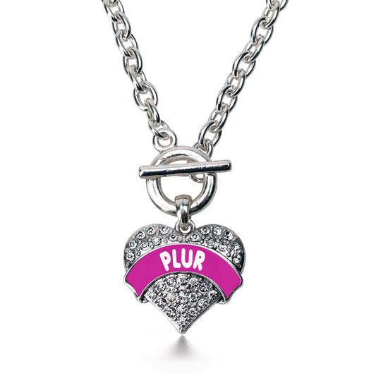 Silver Magenta PLUR Pave Heart Charm Toggle Necklace