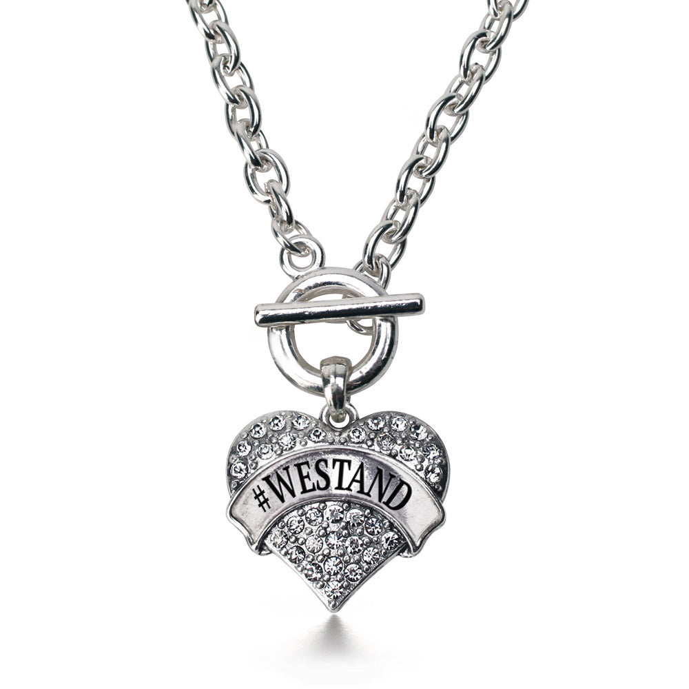 Silver #WESTAND Pave Heart Charm Toggle Necklace