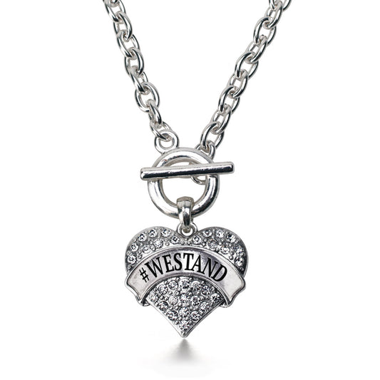 Silver #WESTAND Pave Heart Charm Toggle Necklace