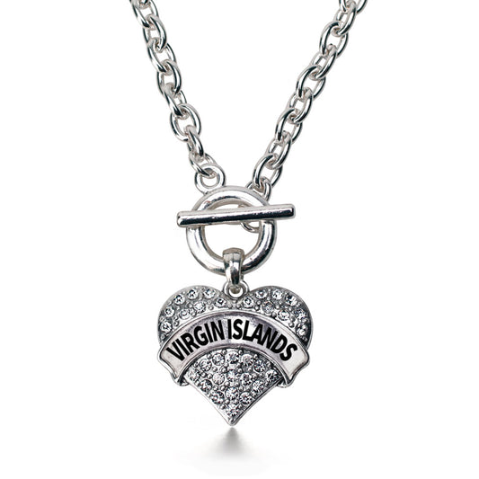 Silver Virgin Islands Pave Heart Charm Toggle Necklace