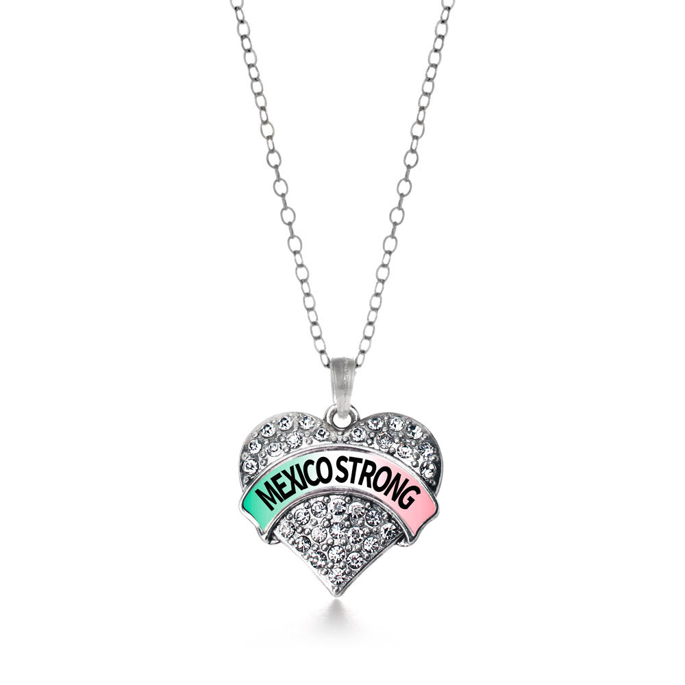 Silver Mexico Strong Pave Heart Charm Classic Necklace