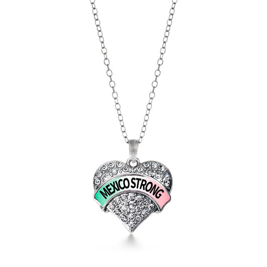 Silver Mexico Strong Pave Heart Charm Classic Necklace