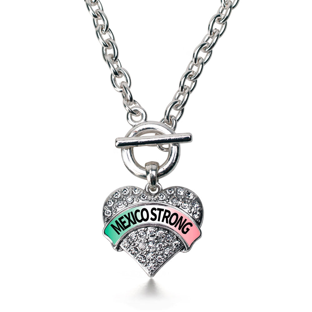 Silver Mexico Strong Pave Heart Charm Toggle Necklace