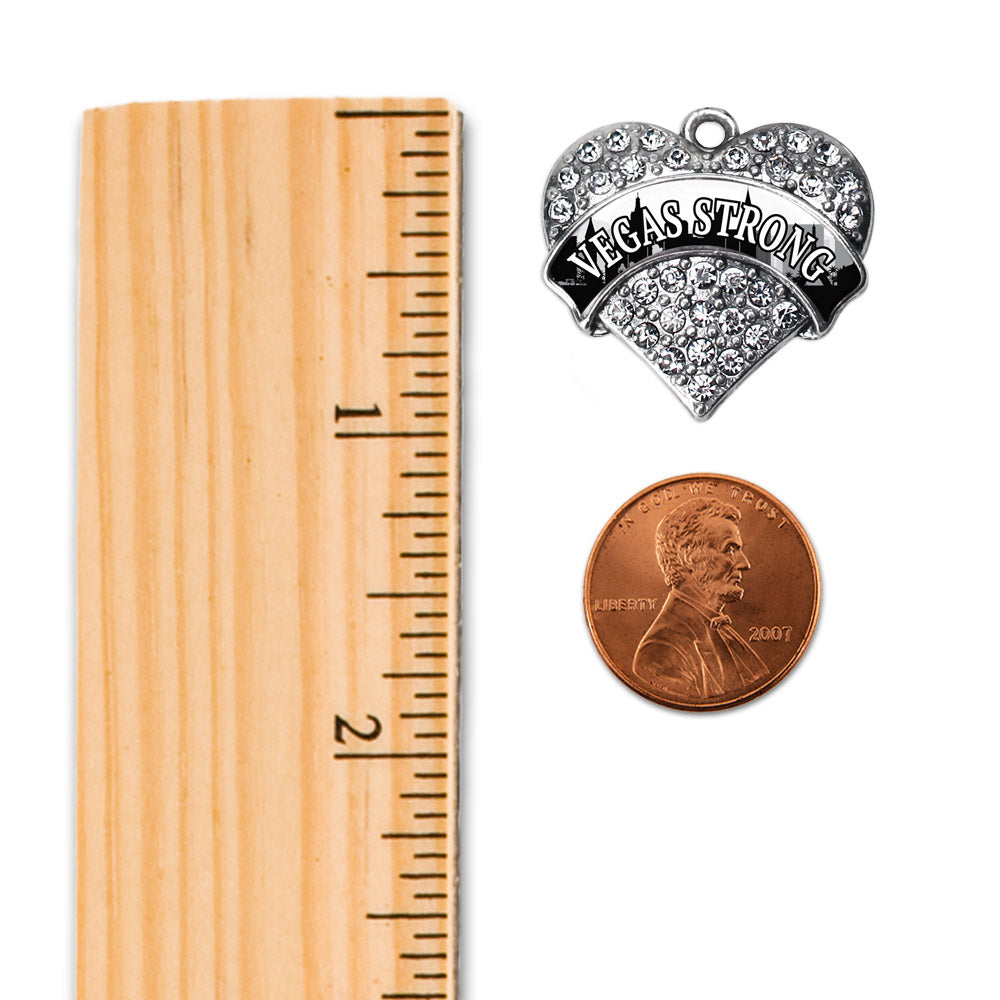 Silver Vegas Strong - City Skyline Pave Heart Charm Classic Necklace
