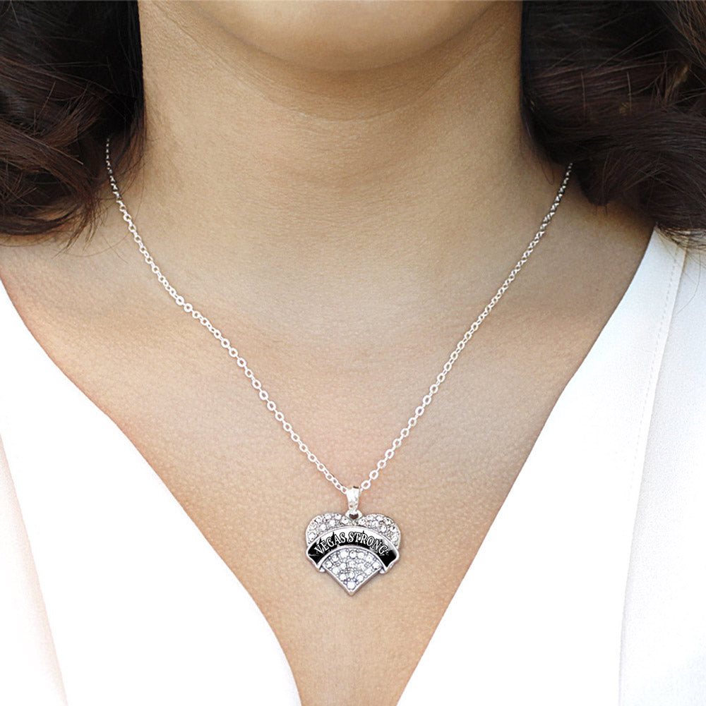 Silver Vegas Strong - City Skyline Pave Heart Charm Classic Necklace