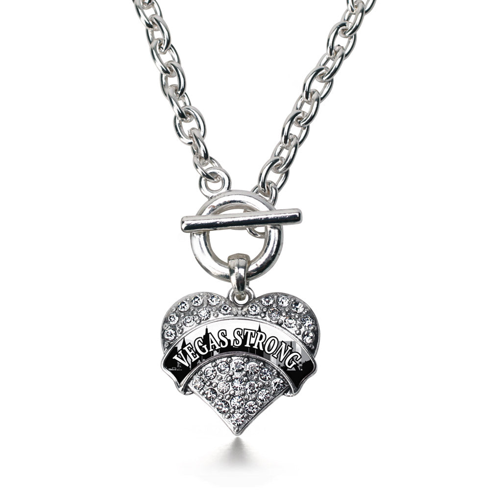 Silver Vegas Strong - City Skyline Pave Heart Charm Toggle Necklace