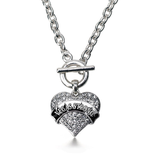 Silver Vegas Strong - City Skyline Pave Heart Charm Toggle Necklace