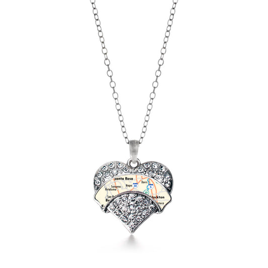 Silver Sonoma Map Pave Heart Charm Classic Necklace