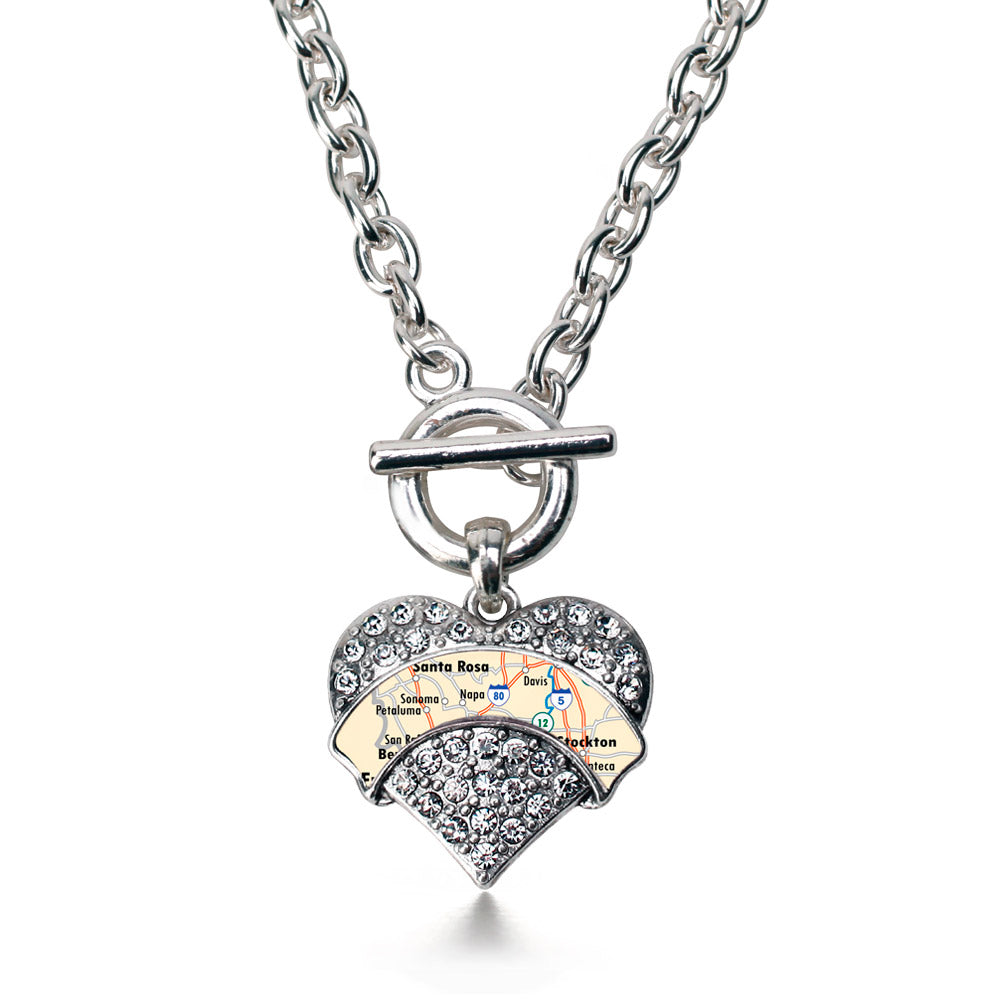 Silver Sonoma Map Pave Heart Charm Toggle Necklace