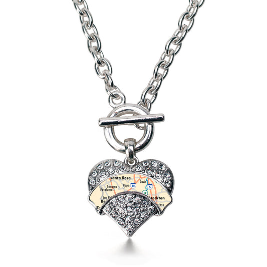 Silver Sonoma Map Pave Heart Charm Toggle Necklace