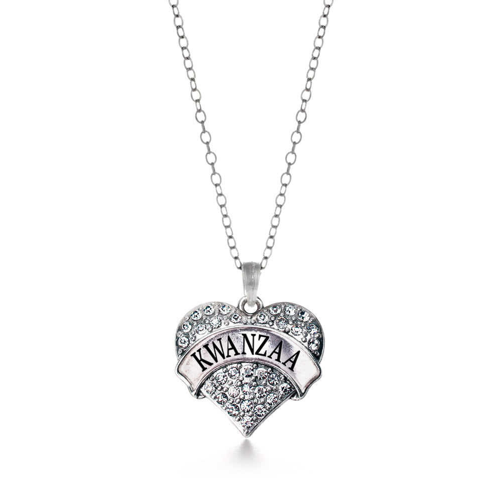 Silver Kwanzaa Pave Heart Charm Classic Necklace