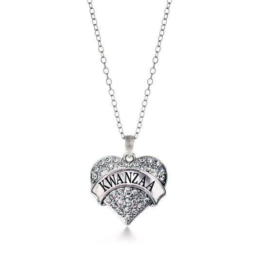 Silver Kwanzaa Pave Heart Charm Classic Necklace