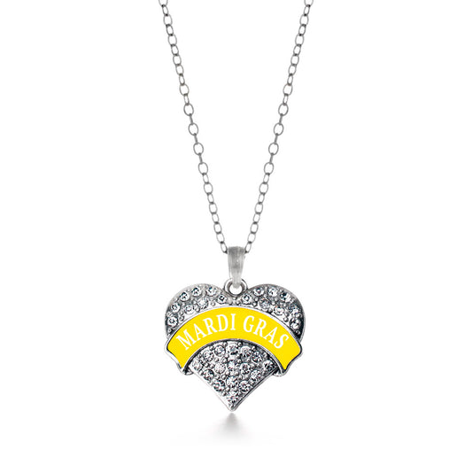 Silver Yellow Mardi Gras Pave Heart Charm Classic Necklace
