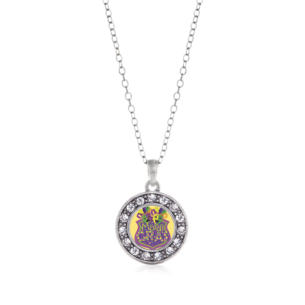 Silver Mardi Gras Masks Circle Charm Classic Necklace