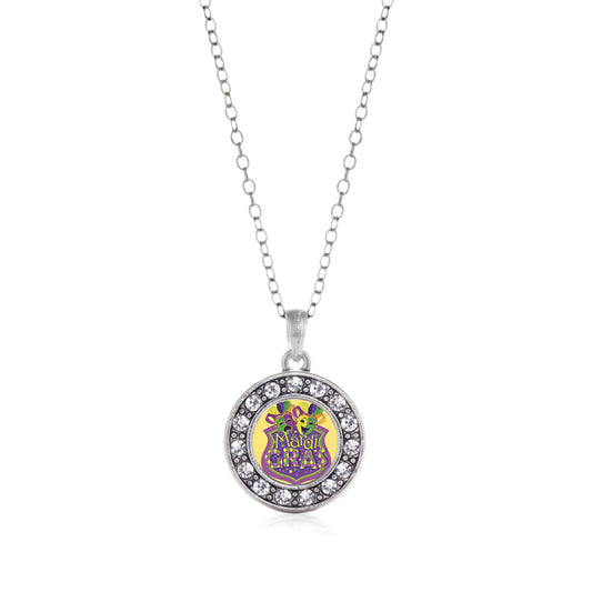 Silver Mardi Gras Masks Circle Charm Classic Necklace
