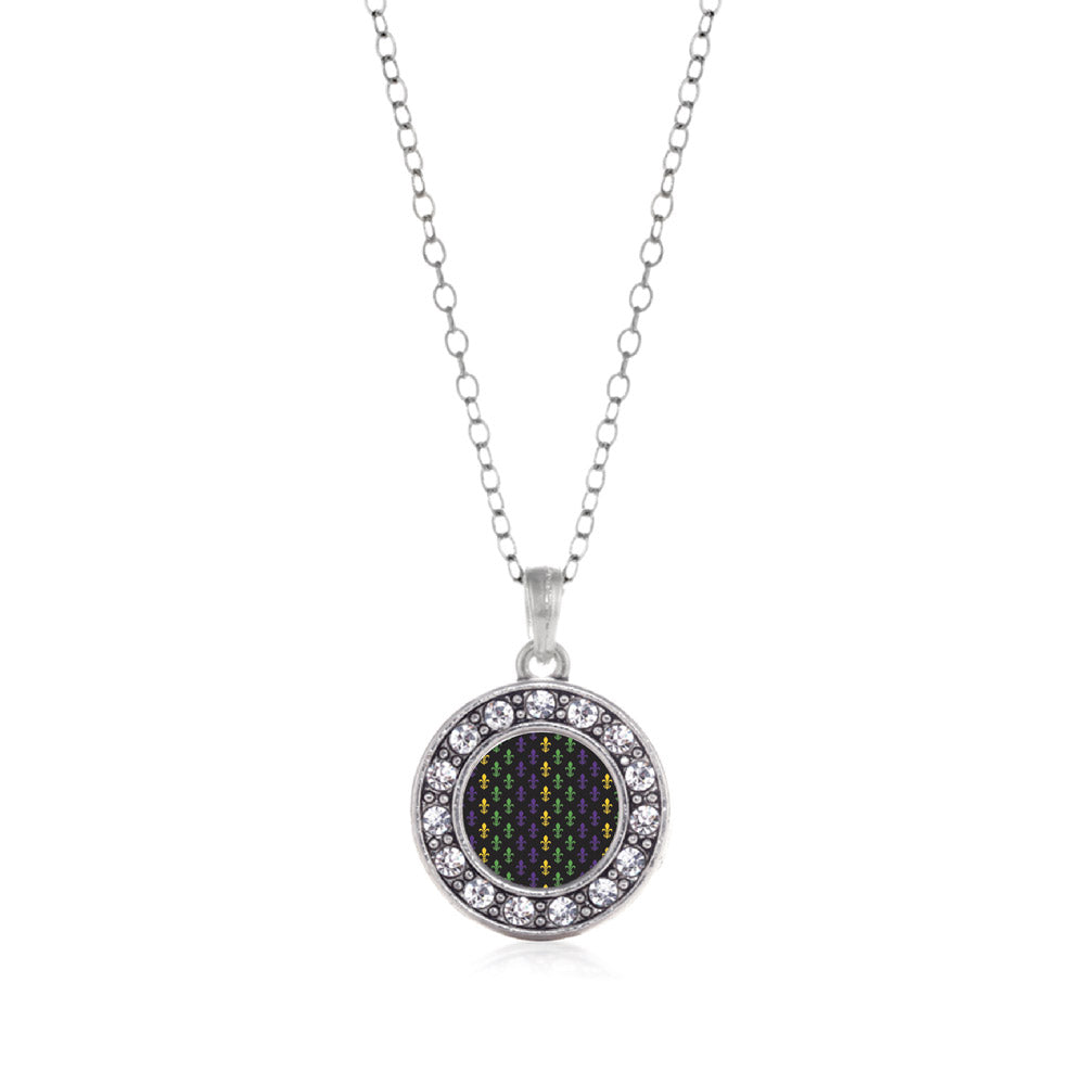 Silver Mardi Gras Pattern Circle Charm Classic Necklace