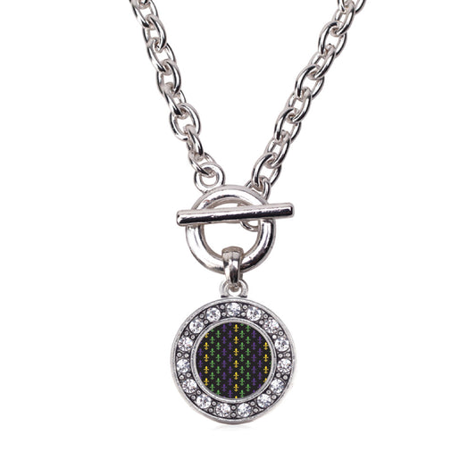 Silver Mardi Gras Pattern Circle Charm Toggle Necklace