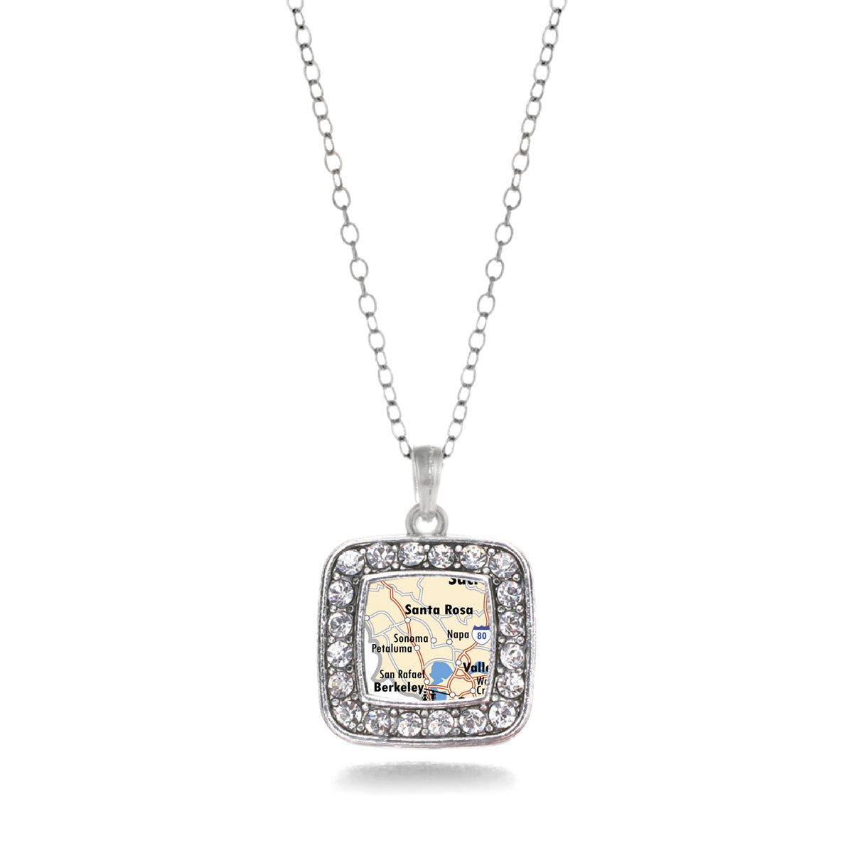 Silver Sonoma Map Square Charm Classic Necklace