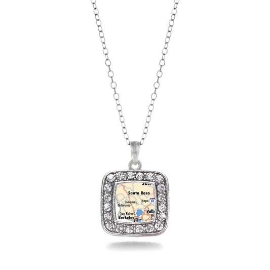 Silver Sonoma Map Square Charm Classic Necklace