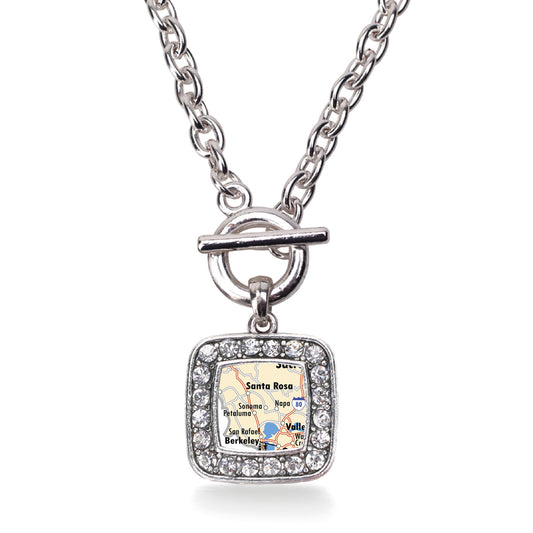 Silver Sonoma Map Square Charm Toggle Necklace