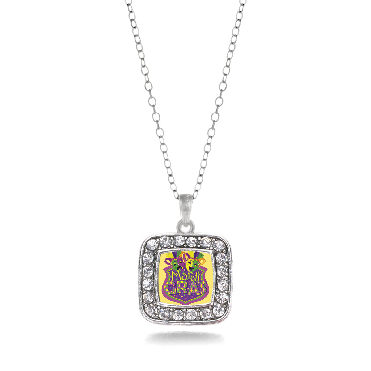 Silver Mardi Gras Masks Square Charm Classic Necklace