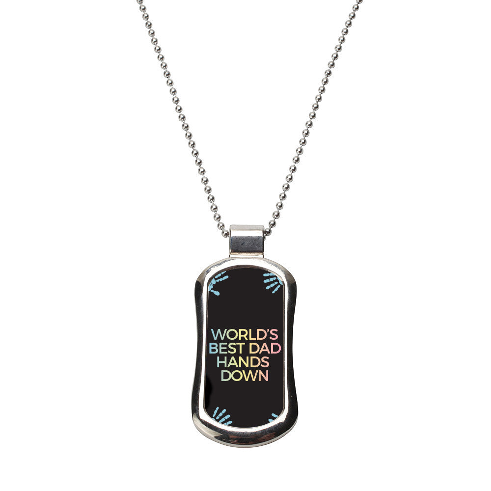 Steel World's Best Dad Hands Down Dog Tag Necklace