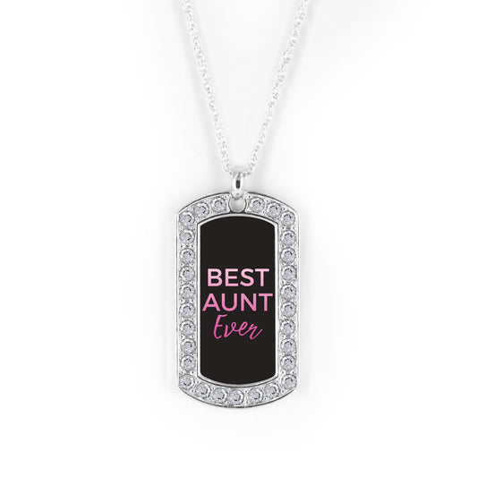 Silver Best Aunt Dog Tag Charm Classic Necklace