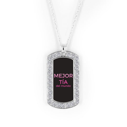 Silver Mejor Tía del mundo Dog Tag Charm Classic Necklace