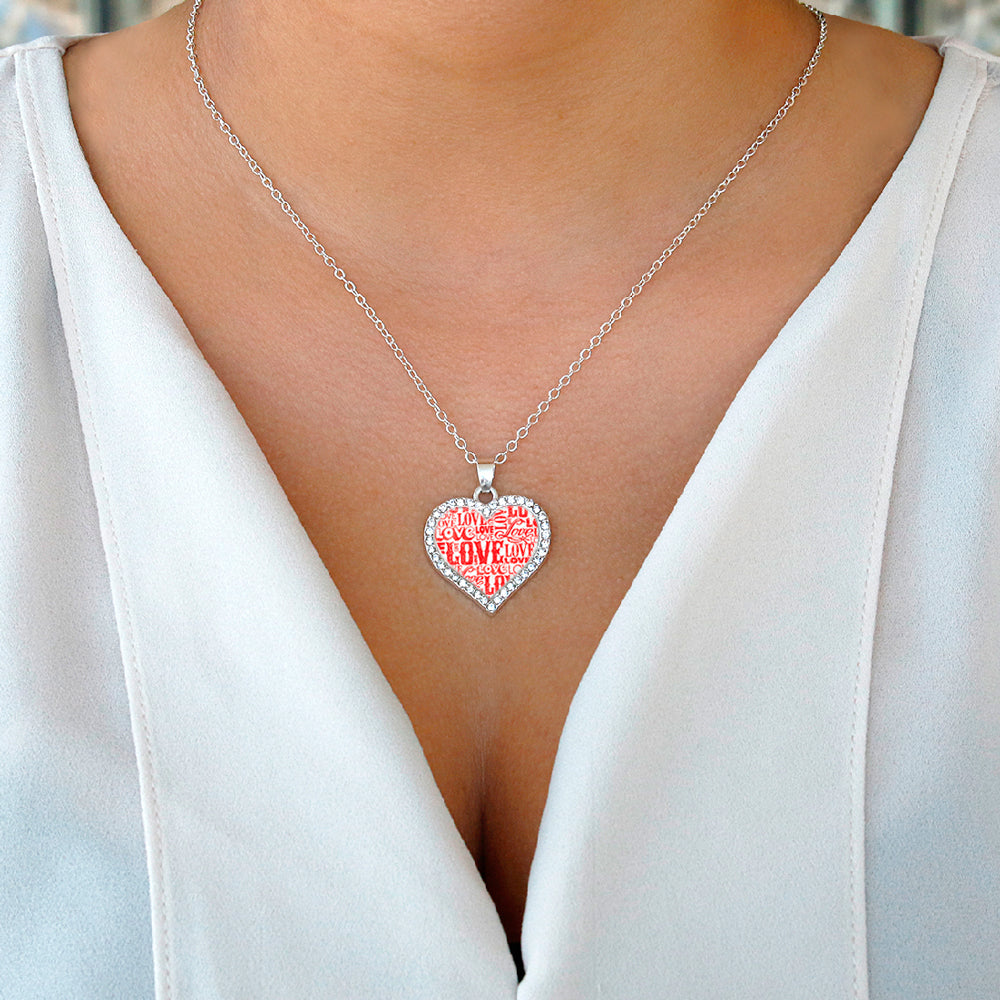 Silver Love Pattern Open Heart Charm Classic Necklace