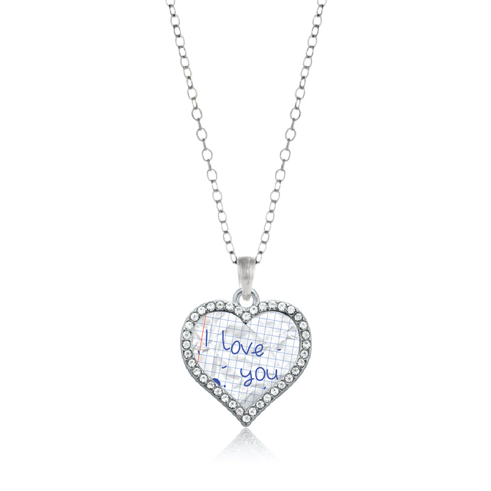 Silver I Love You Note Open Heart Charm Classic Necklace