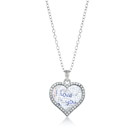Silver I Love You Note Open Heart Charm Classic Necklace