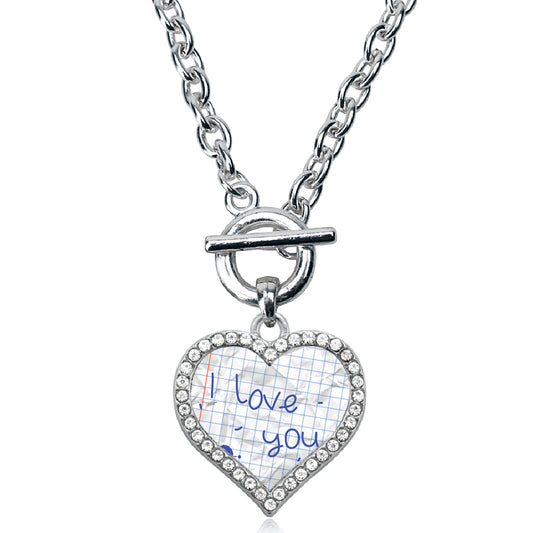 Silver I Love You Note Open Heart Charm Toggle Necklace