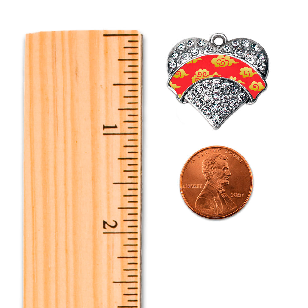Silver Gold Chinese New Year Cloud Pattern Pave Heart Charm Classic Necklace