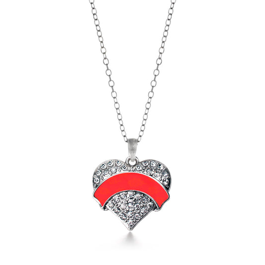 Silver Red Chinese New Year Cloud Pattern Pave Heart Charm Classic Necklace