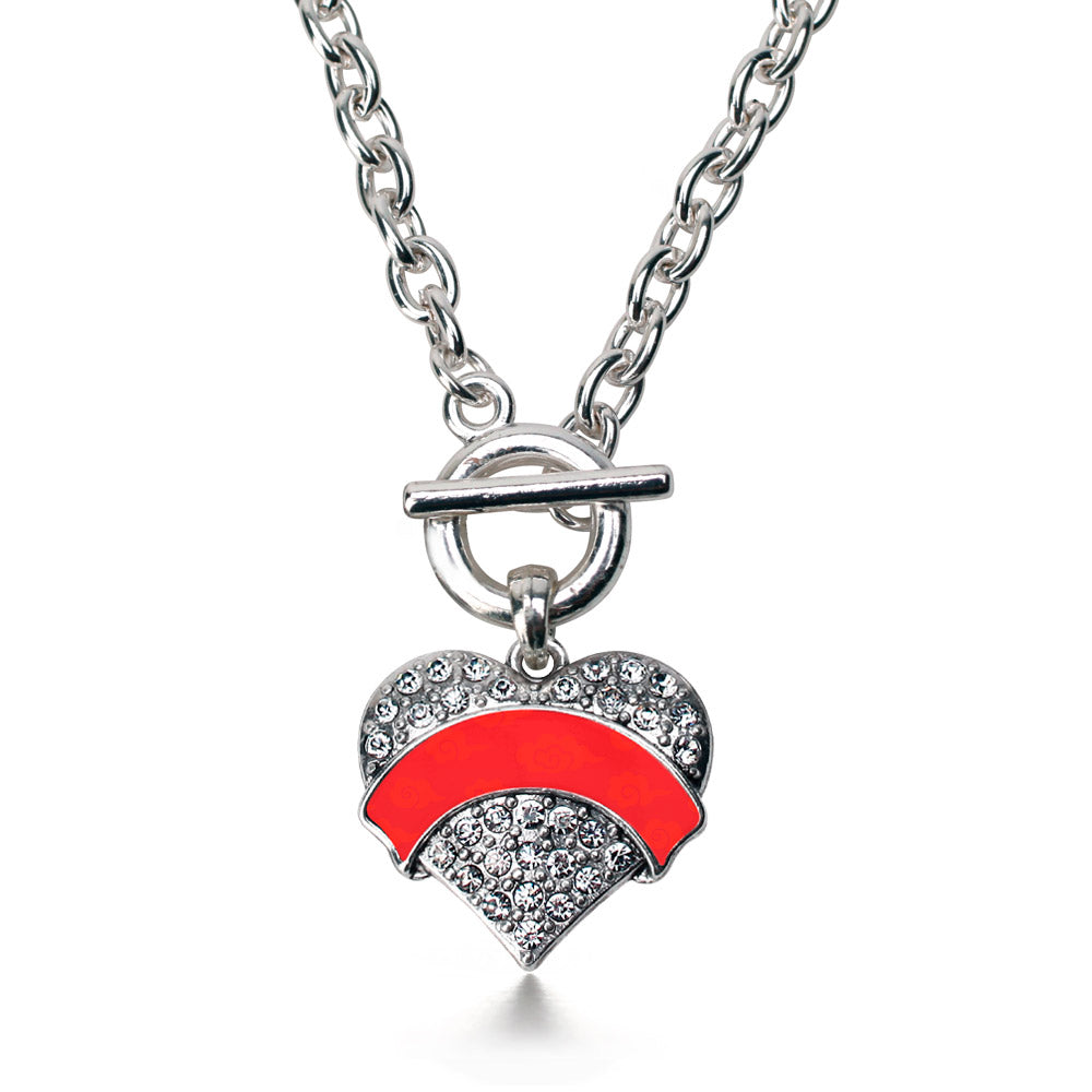 Silver Red Chinese New Year Cloud Pattern Pave Heart Charm Toggle Necklace