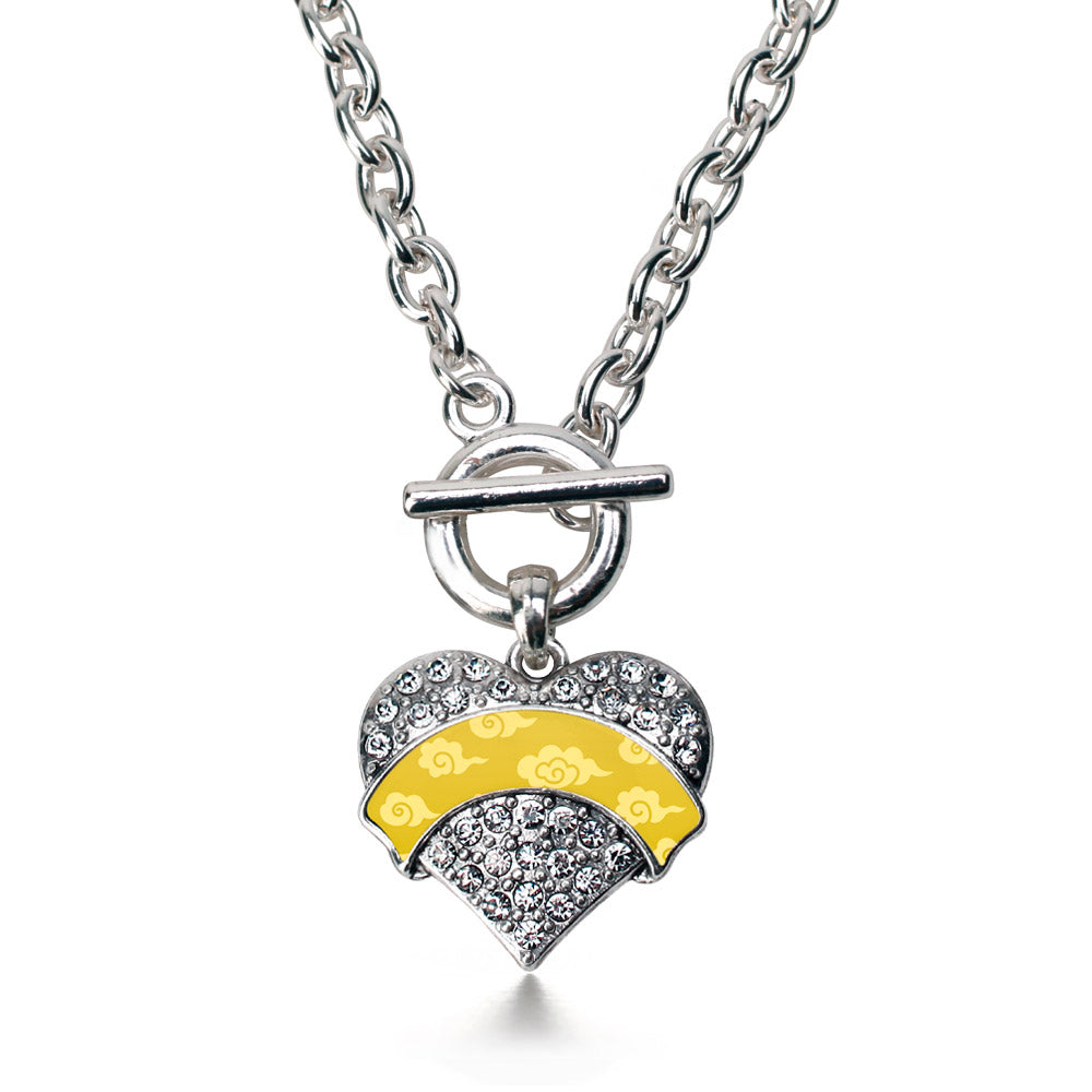 Silver Yellow Chinese New Year Cloud Pattern Pave Heart Charm Toggle Necklace