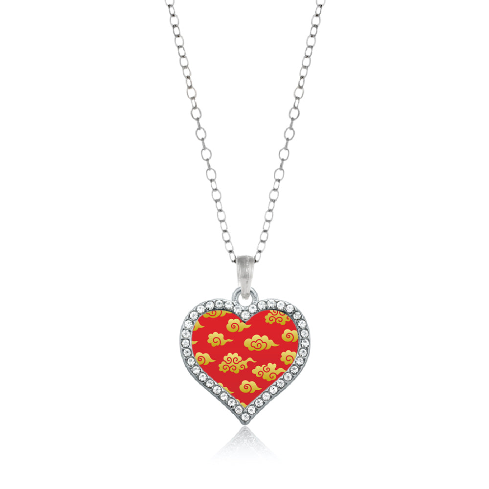 Silver Gold Chinese New Year Cloud Pattern Open Heart Charm Classic Necklace